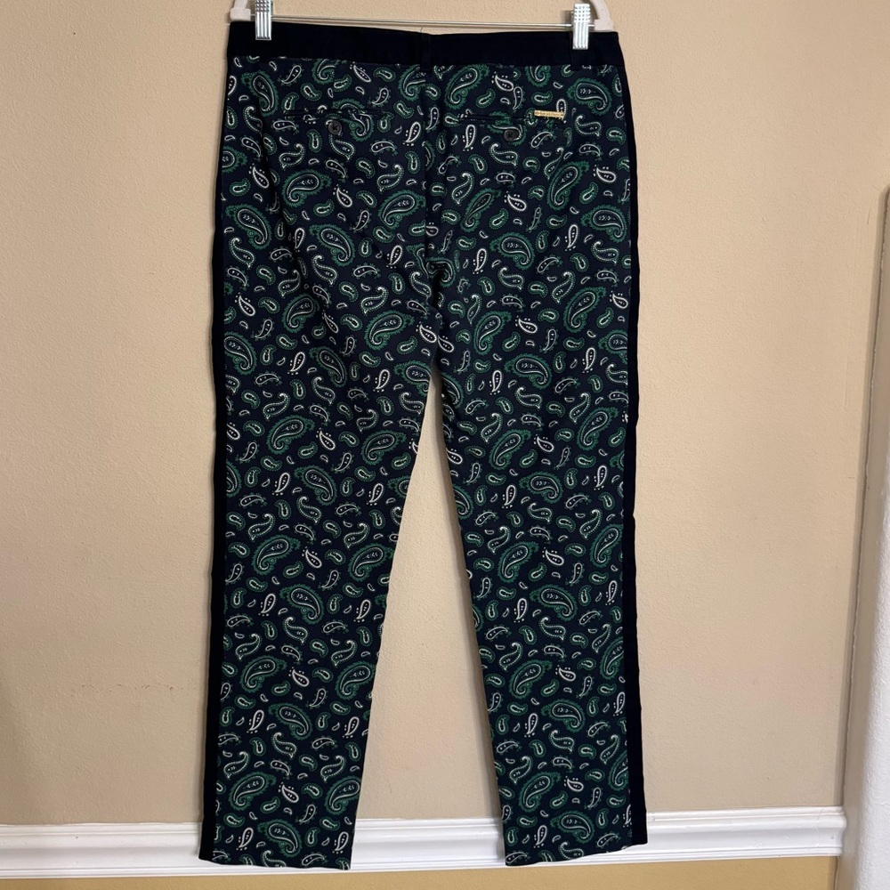 MICHAEL Michael Kors Paisley Pants Size 10 Blue Green Pull On Stretch Flat Front